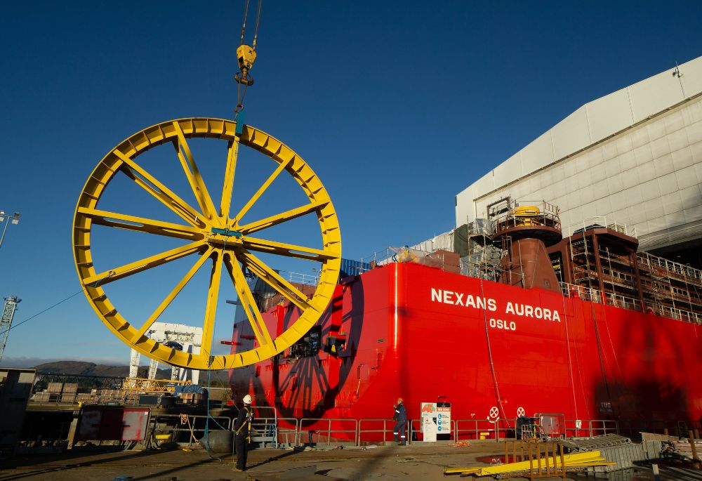 Installation of cable laying equipment on Nexans Aurora